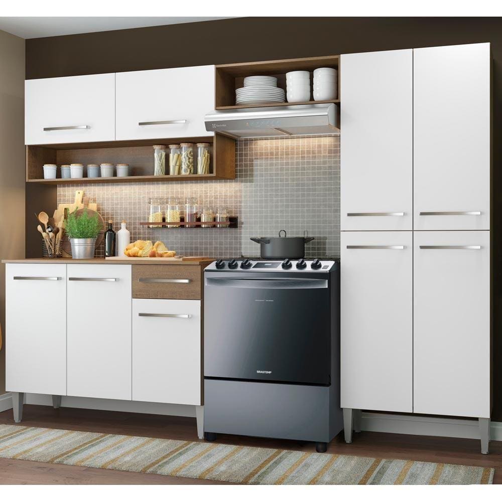 Armário de Cozinha Compacta Emilly Pop com Balcão Branco