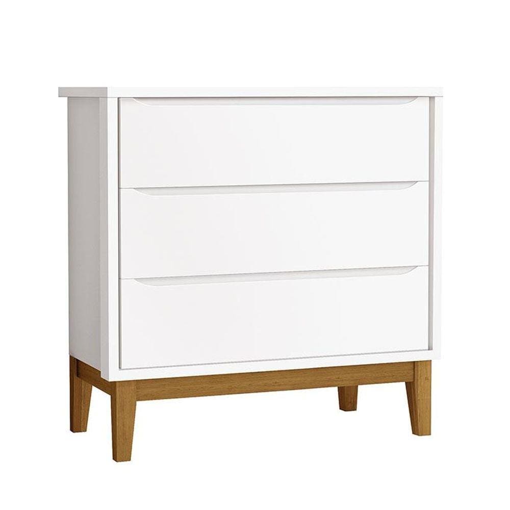 Cômoda Gaveteiro Infantil New Classic Branco com Pés Madeira - Reller