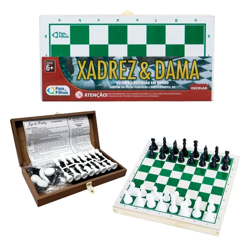 Jogo de Xadrez Tabuleiro Dobrável Madeira Casas 5x5 + Peças Rei 10cm