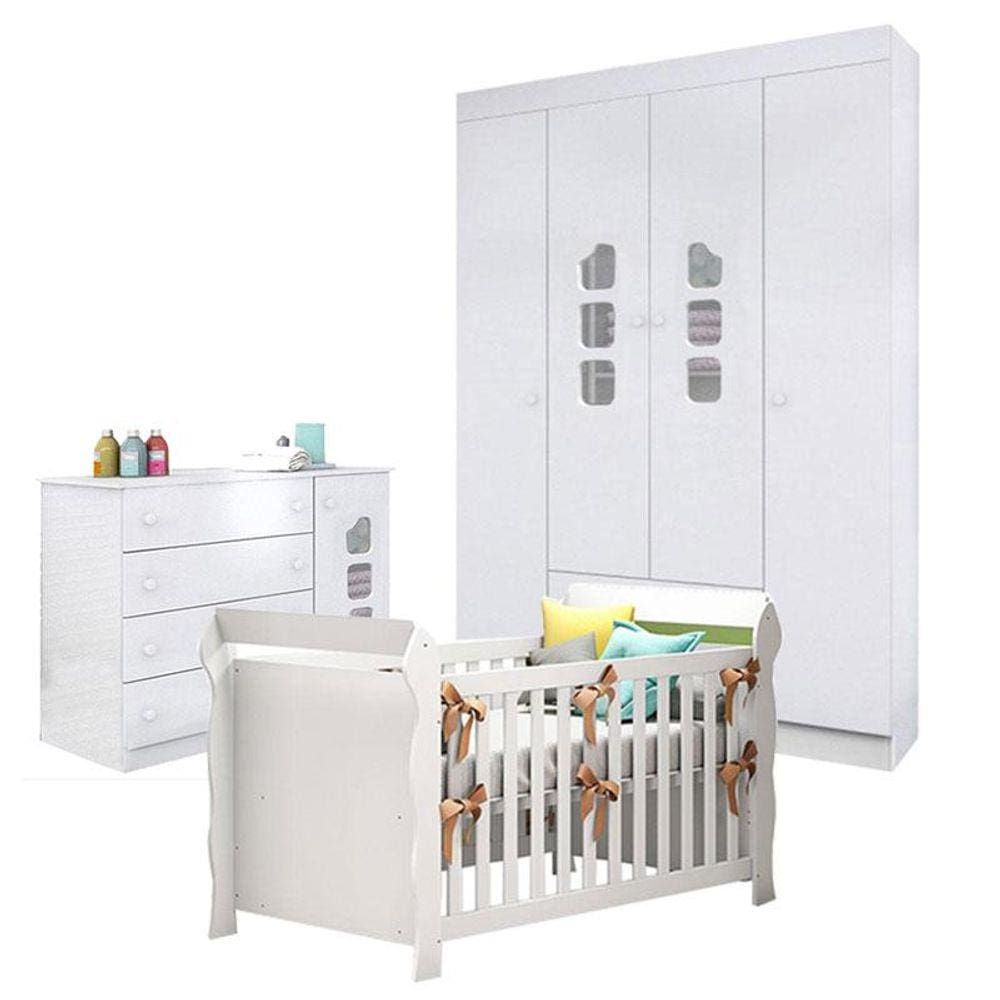 Quarto de Bebê Lívia com Berço Americano Lara Branco Brilho - Phoenix