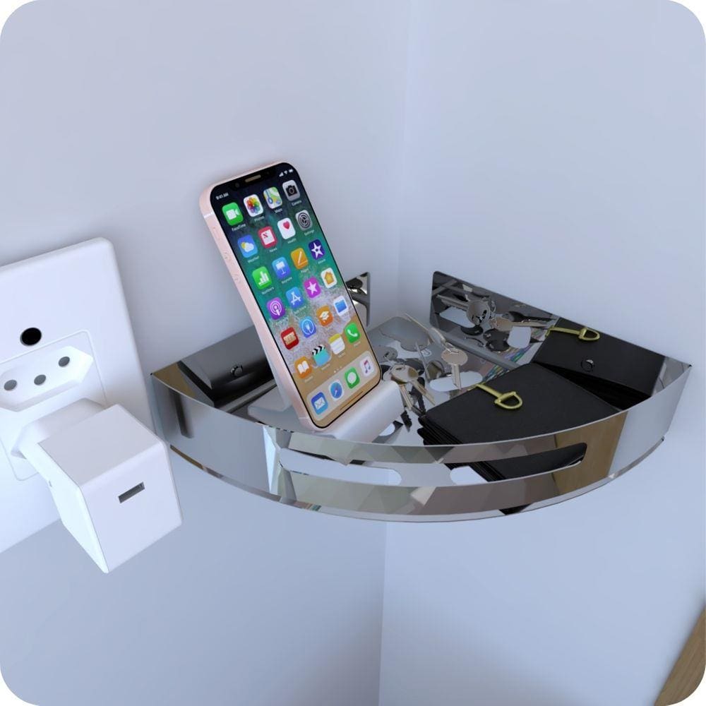 Prateleira de Canto Para Quarto Inox Brilhante Multiuso