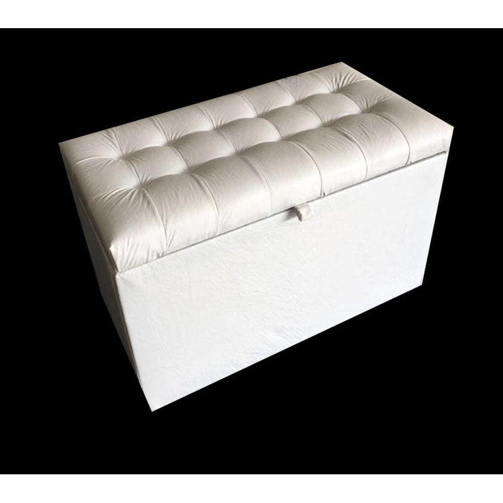 Puff Baú Retangular Para Sala, Quarto C/ Pistão Á Gás - Branco