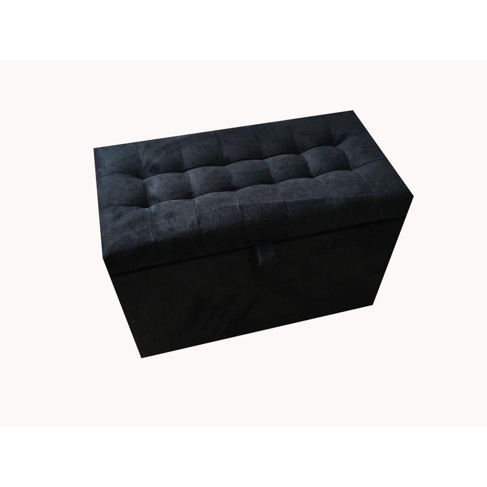 Puff Baú Retangular Para Sala, Quarto C/ Pistão Á Gás - Preto