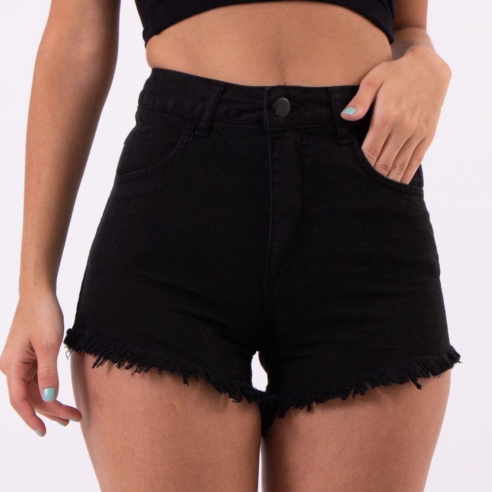 Short Hot Pant Preto Amassado Lady Rock