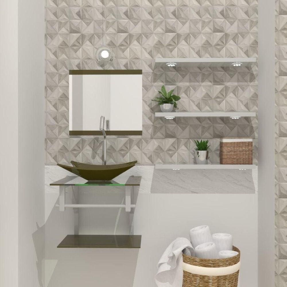 Gabinete De Vidro 45Cm Com Cuba Ouro Envelhecido + Torneira