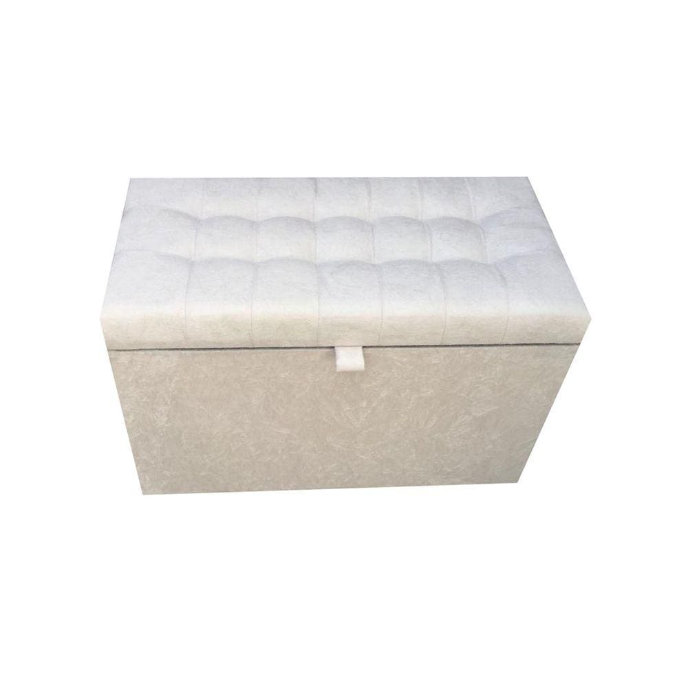 Puff Baú Retangular Para Sala, Quarto C/ Pistão Á Gás - Creme