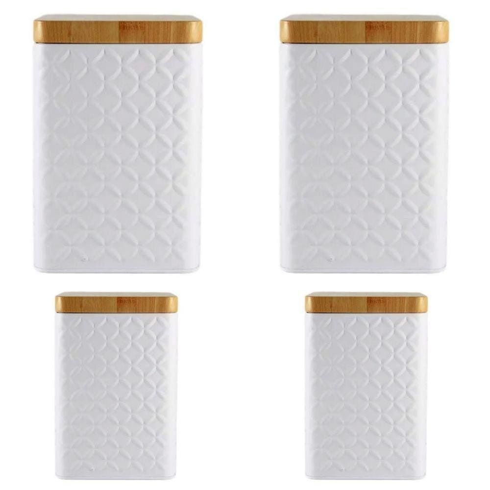 Kit 4 Latas Porta Mantimento Tampa Bambu Açúcar E Café