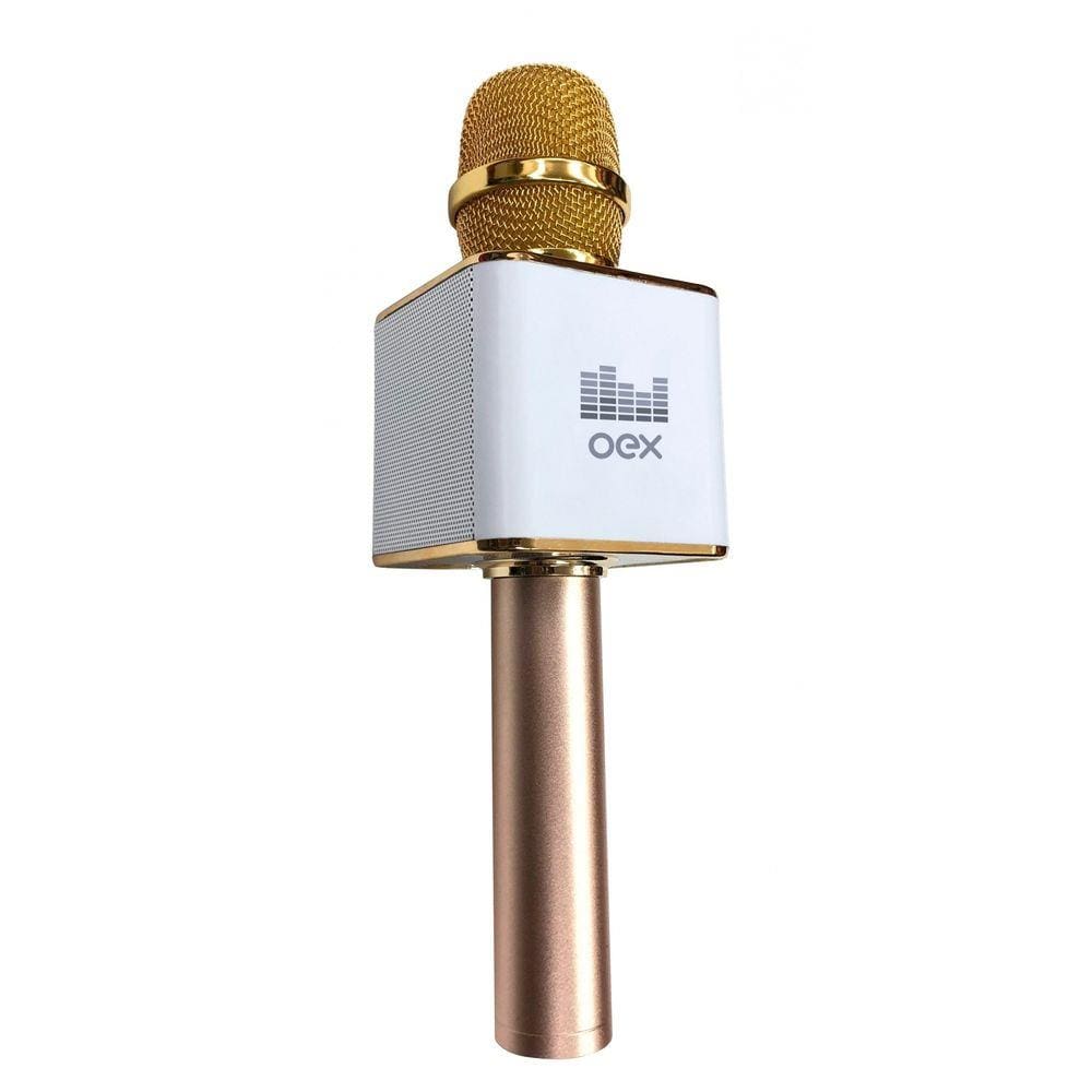 Microfone Karaoke Voice Bluetooth Dourado 6W MK100 Oex