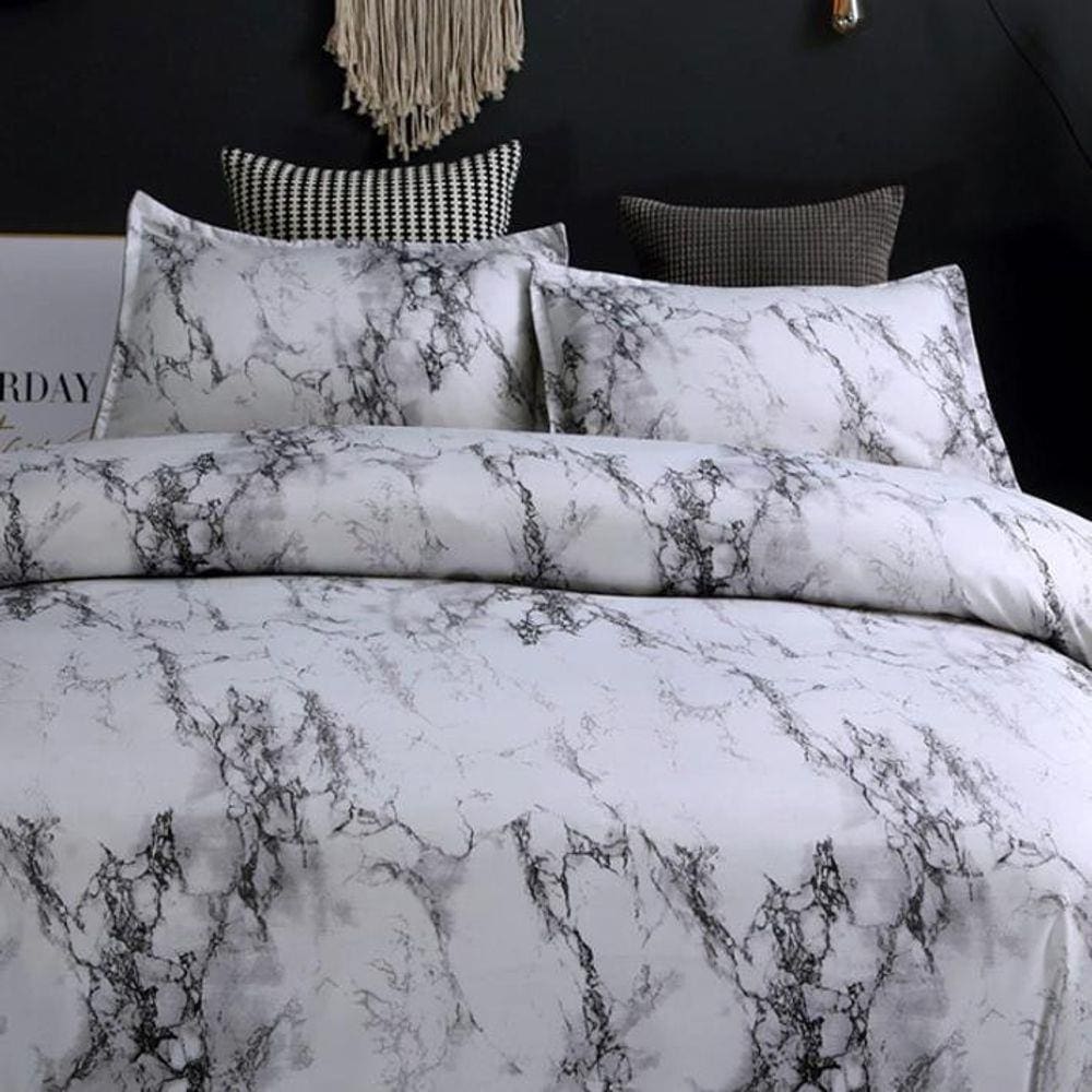 Jogo De Cama Solteiro King 7 Peças Com Edredom Mármore Decor