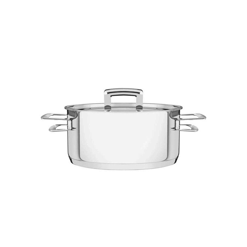 Caçarola Tramontina Brava Rasa em Aço Inox Fundo Triplo com Tampa Plana e Alças 20 cm 2,9 L Tramontina