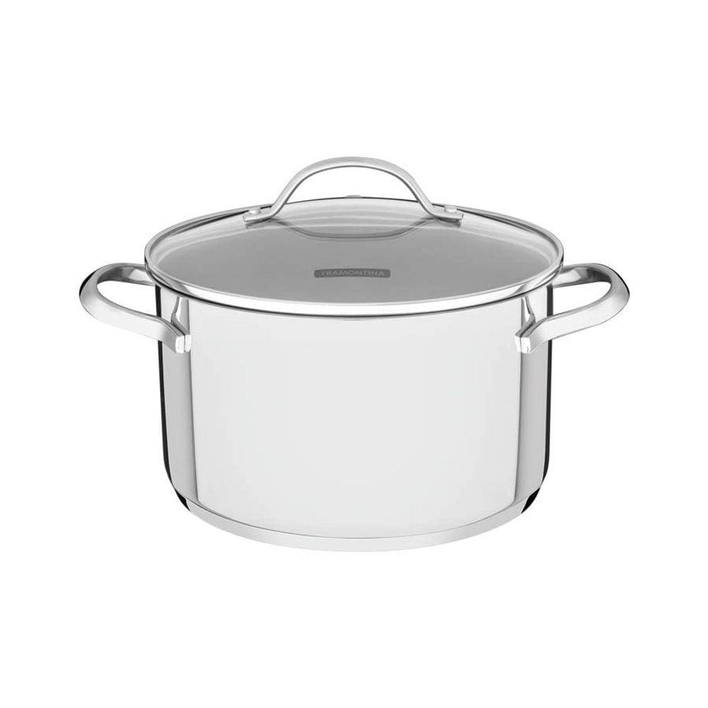 Caçarola Funda Tramontina Una em Aço Inox com Fundo Triplo e Tampa de Vidro 24 cm 6,1 L Tramontina