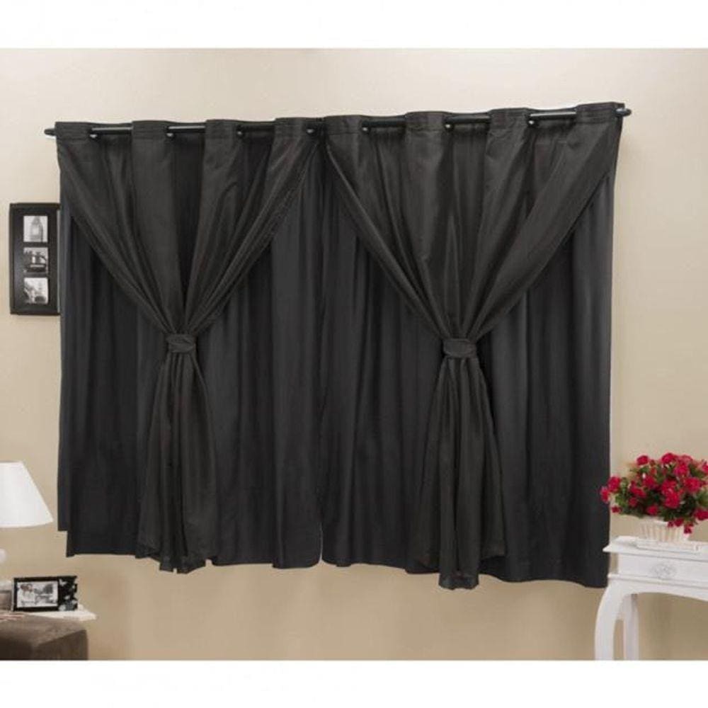 Cortina Blackout Pvc Com Tecido Voil 2,80 M X 1,60 M Preto