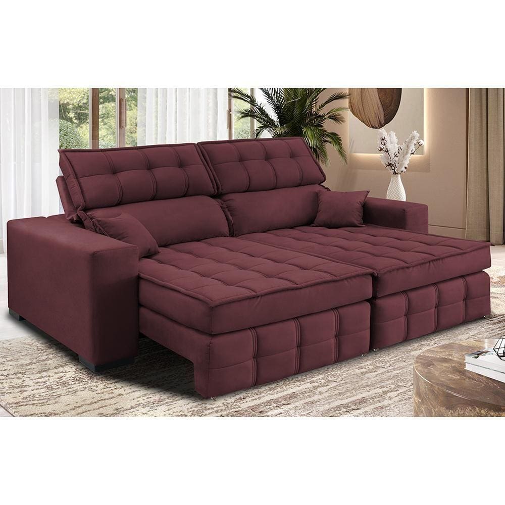 Sofá Retrátil e Reclinável 1,80m Molas Ensacadas e Costura Tripla Cama inBox Nobre. Suede Velusoft