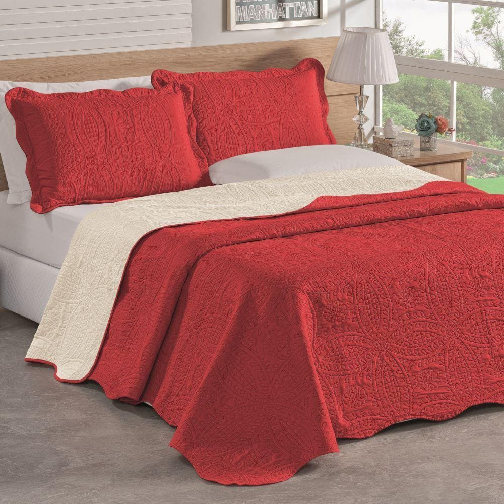 Colcha King Bouti dupla Face 03 Peças - Vermelho