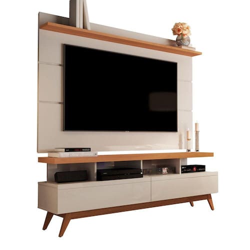 imagem-Rack com Painel Vivare Wood 1.6 Off White com Nature - Germai Móveis - Bege Claro