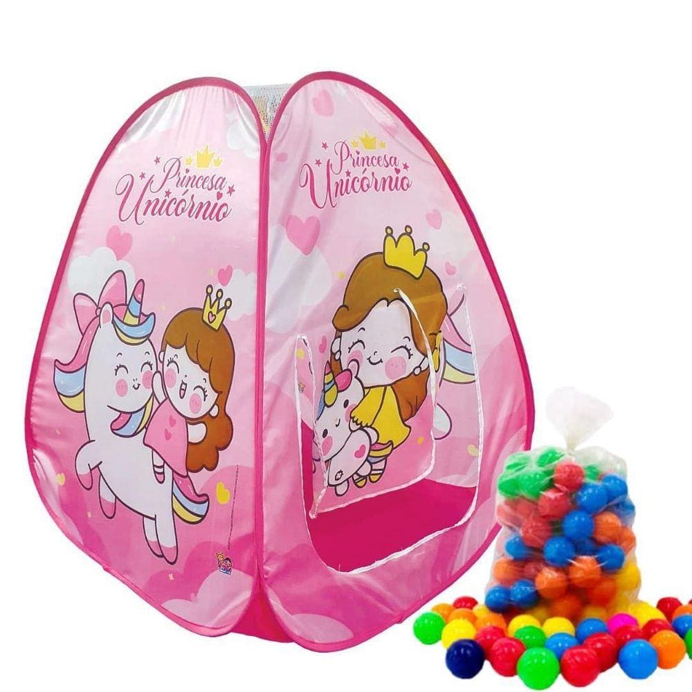 Toca Barraca Infantil Pop Up + 50 Bolinha Princesa Unicórnio