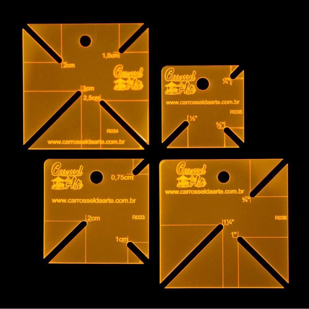 Kit 4 Réguas Para Patchwork Canto Mitrado em Cm e Polegadas