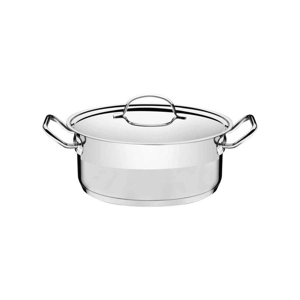 Caçarola Tramontina Professional Rasa em Aço Inox Fundo Triplo com Tampa Plana Detalhe Satinado 20 cm 2,9 L Tramontina