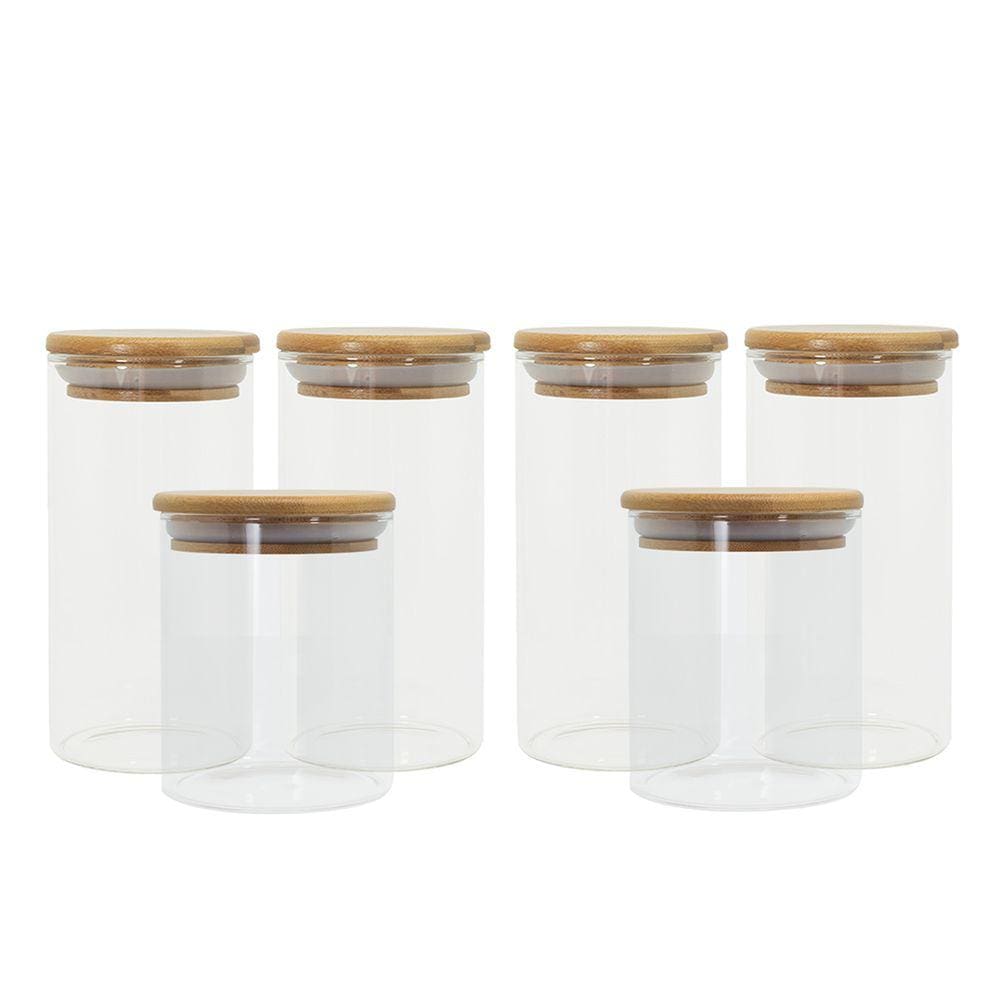 Conjunto de Potes Herméticos com Tampa de Bambu - 6 peças