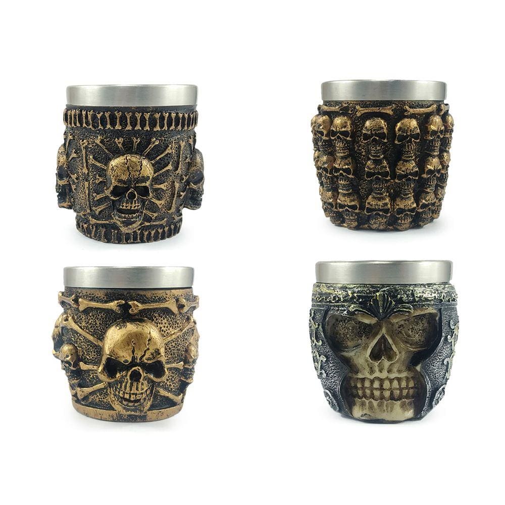 Kit 4 Copos Shot Dose Colecionável Decorativo Em Aço Inox Resina Para Tequila Whisky Vodka