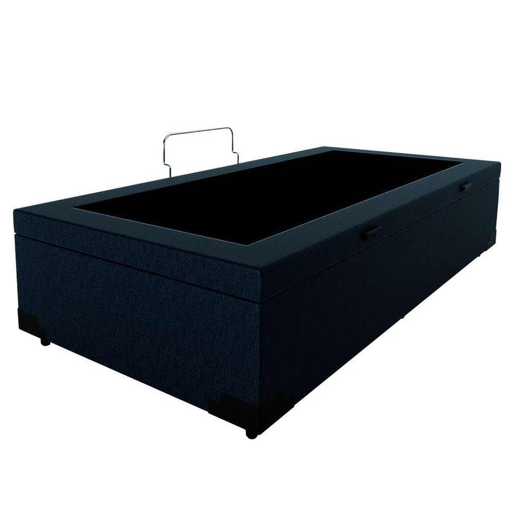 Base para Cama Box Solteiro Martin Premium com Baú Linho (47x88x188 cm) Azul Marinho