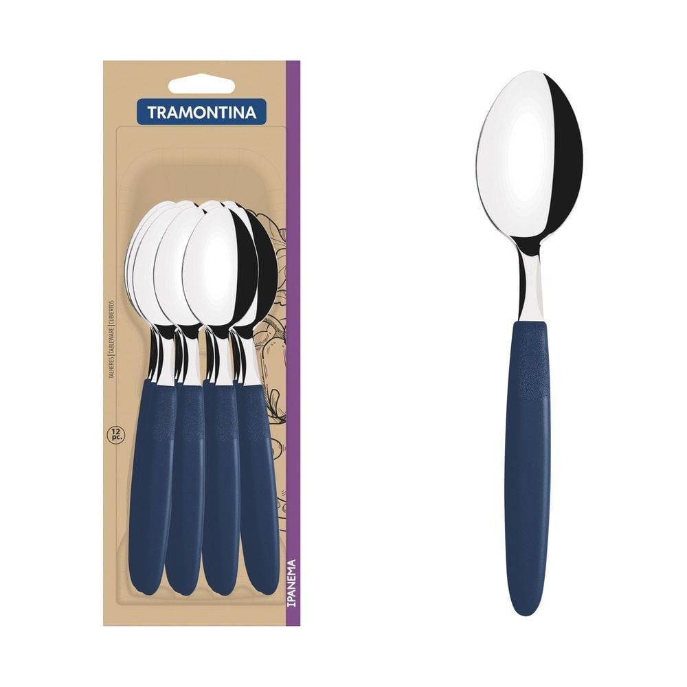 Conjunto de Colheres de Mesa Tramontina Ipanema com Lâminas em Aço Inox e Cabos de Polipropileno Azul 12 Peças Tramontina