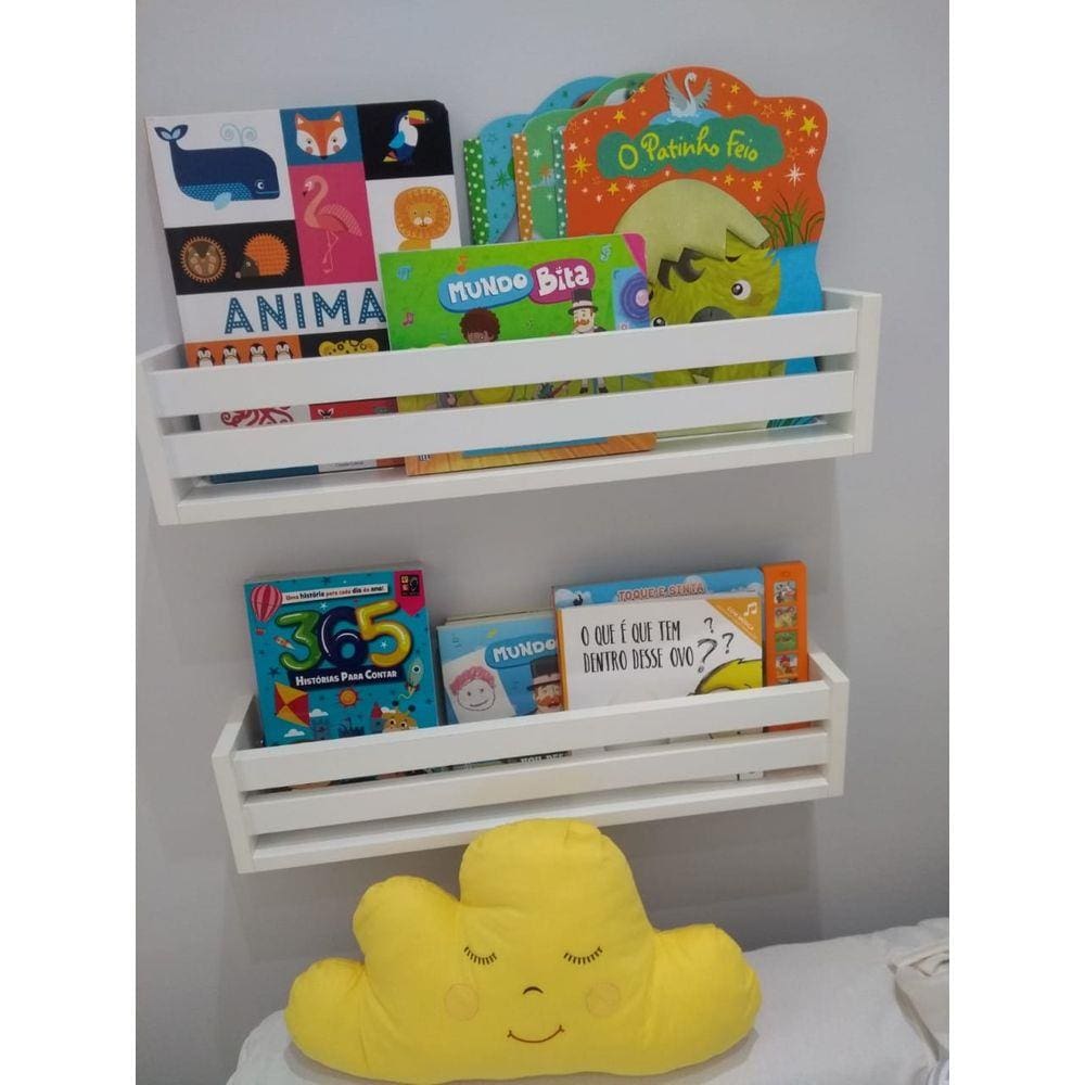 2 Prateleiras de Livros Mdf de Parede Nicho Porta Livros Infantil Estante Revisteiro Para Sala de Leitura Criança 55 cm