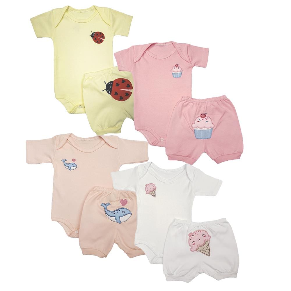Conjunto Roupa Bebê Body Curto e Short Bordado Menino Menina