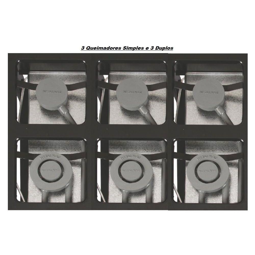 Fogão 6 Bocas Mistas (3BS+3BD) M15 40x40 Perfil 6,5 Metalmaq