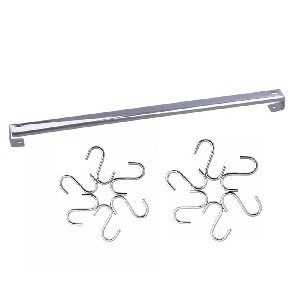 Suporte Barra 40cm Aço Inox E 12 Ganchos Em Aço Cromado