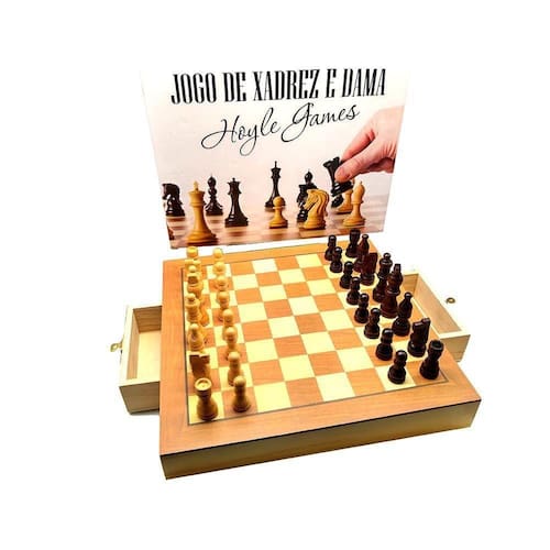 Jogo De Xadrez E Damas 2 Em 1 Profissional Hoyle Games Tabuleiro Grande  39x39cm Peças Em Madeira Com 2 Gavetas - Faz a Boa!