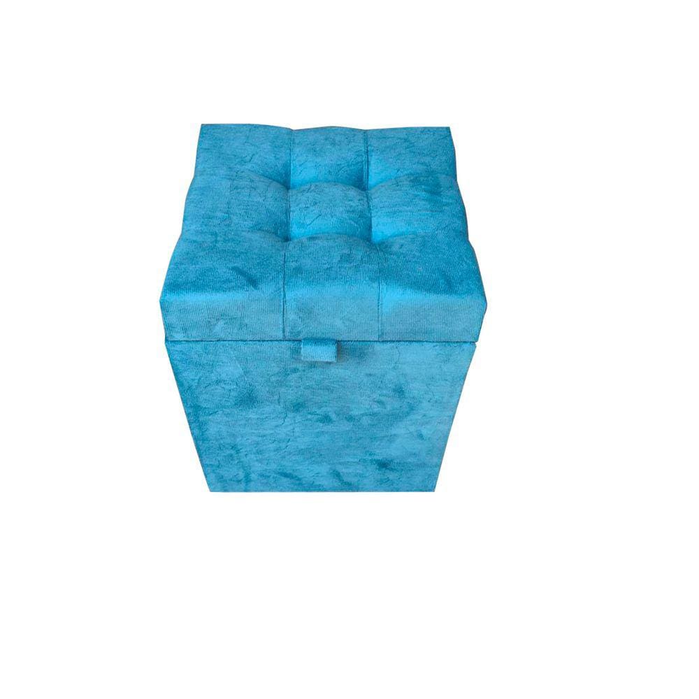 Puff Baú Quadrado - 1 Lugar - 36X36cm - Azul Aço