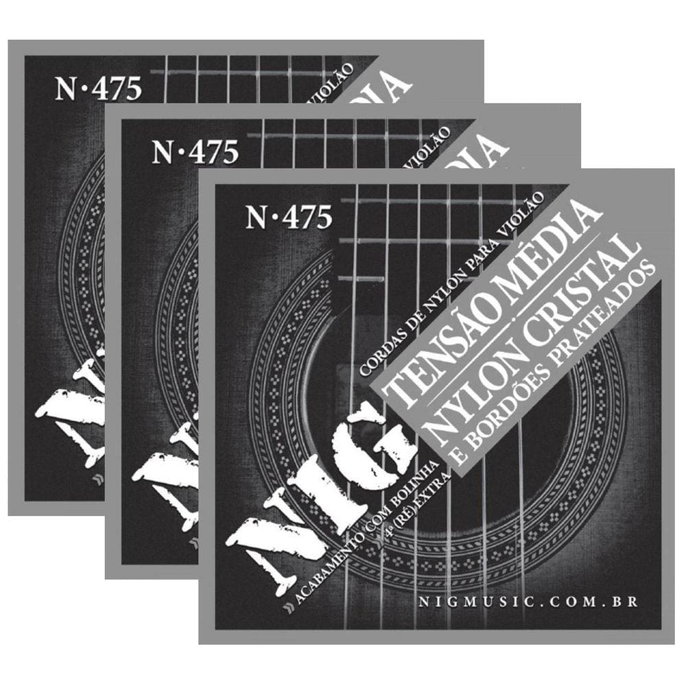 Kit 3 Encordoamentos Violão Nylon Nig Tensão Media N475