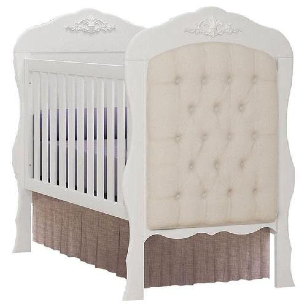 Berço Mini Cama Americano Realeza Branco Capitone Camurça