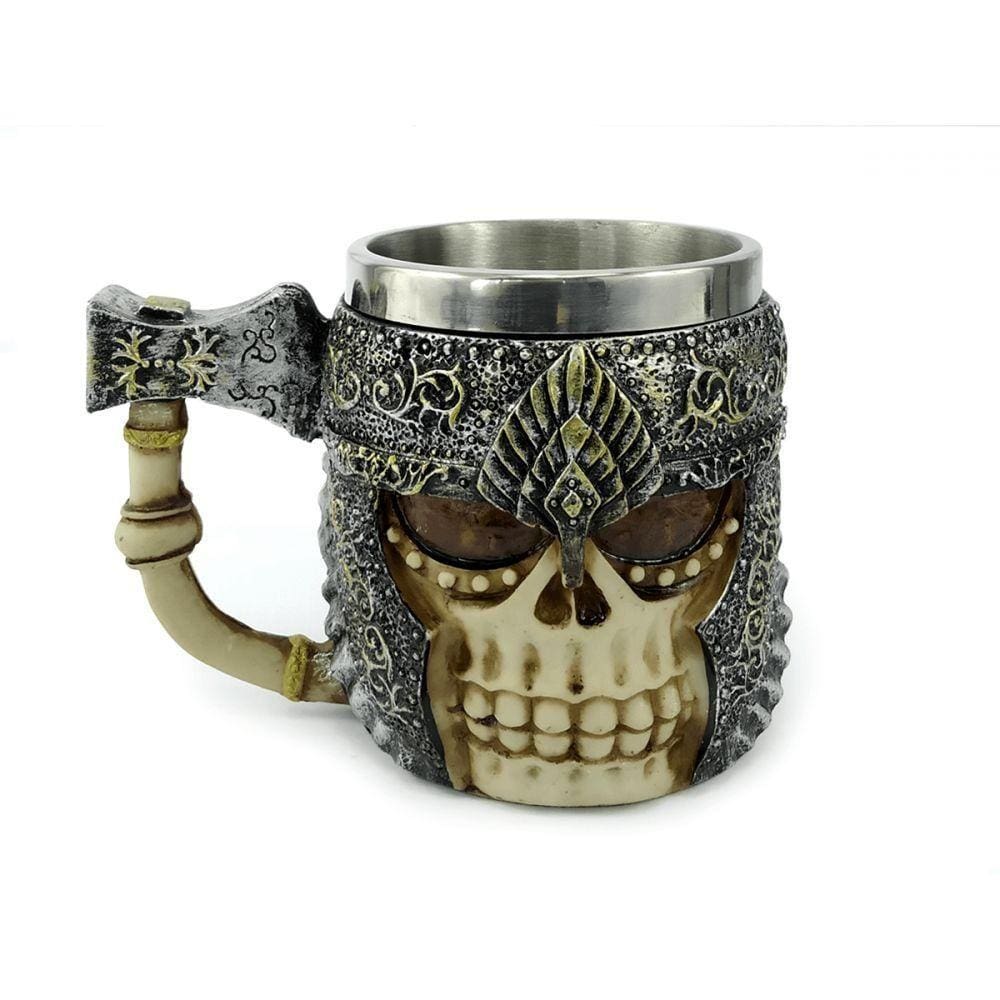 Caneca Caveira Medieval 400ml Alça Machado Copo Metal Resina