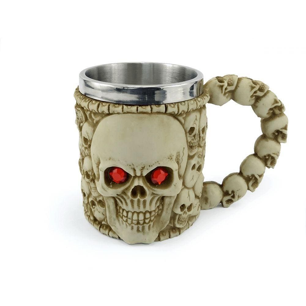 Caneca Caveira Olho Vermelho Alça 400ml Copo Metal E Resina