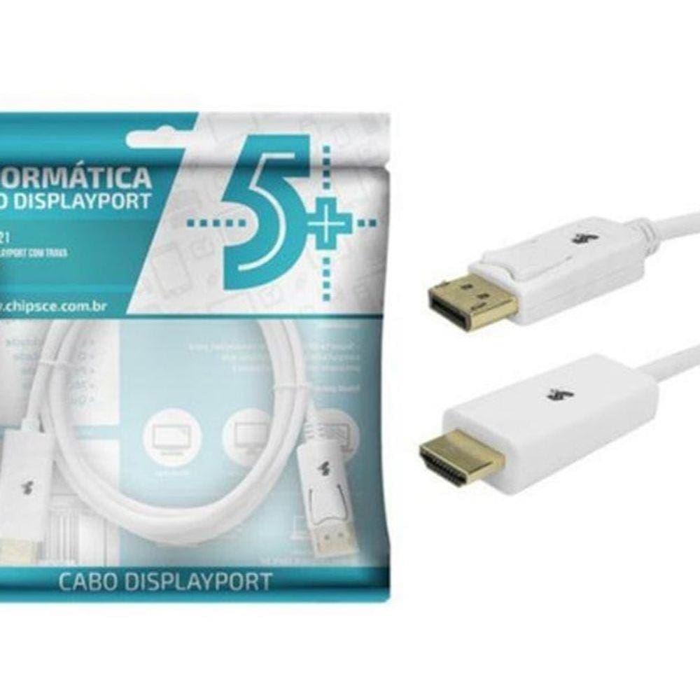 Cabo Displayport 1.2 Displayport + Hdmi Branco 2M Com Trava
