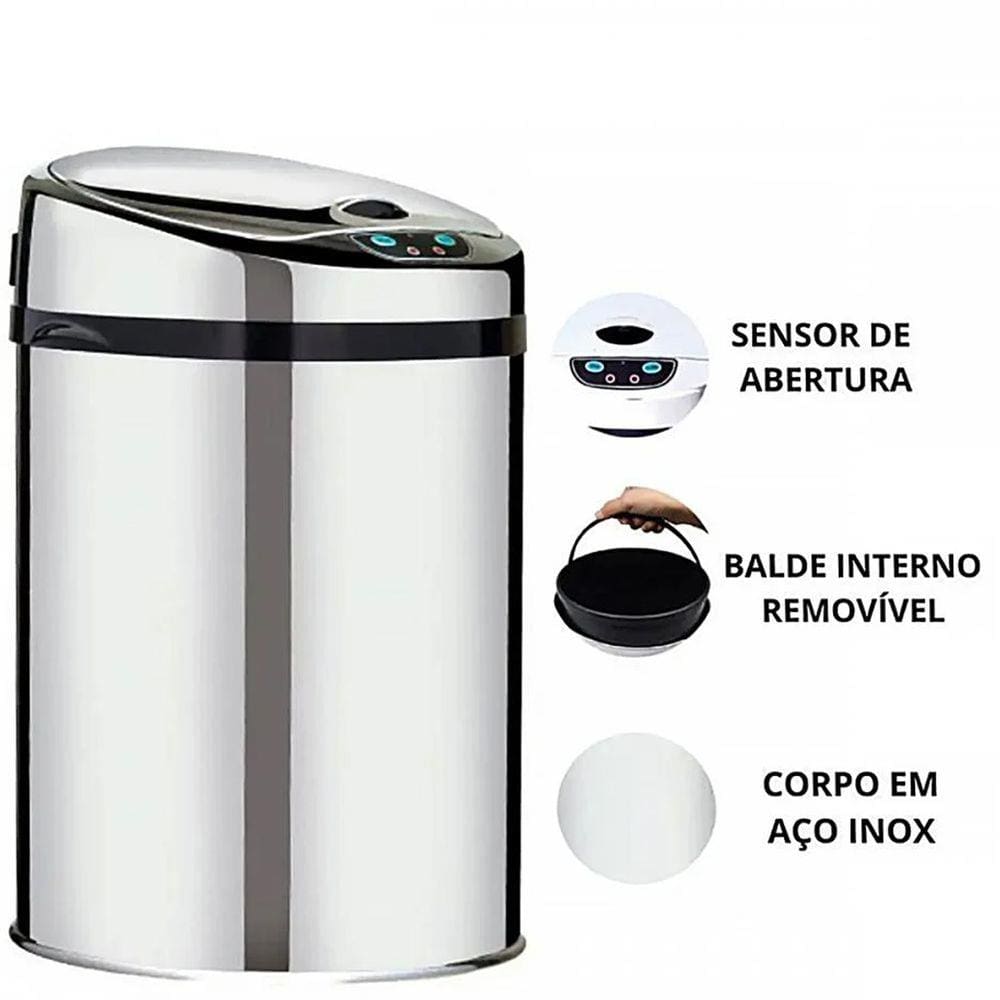 Lixeira Automática Inox 12 Lts Premium Sensor Banheiro Kzi