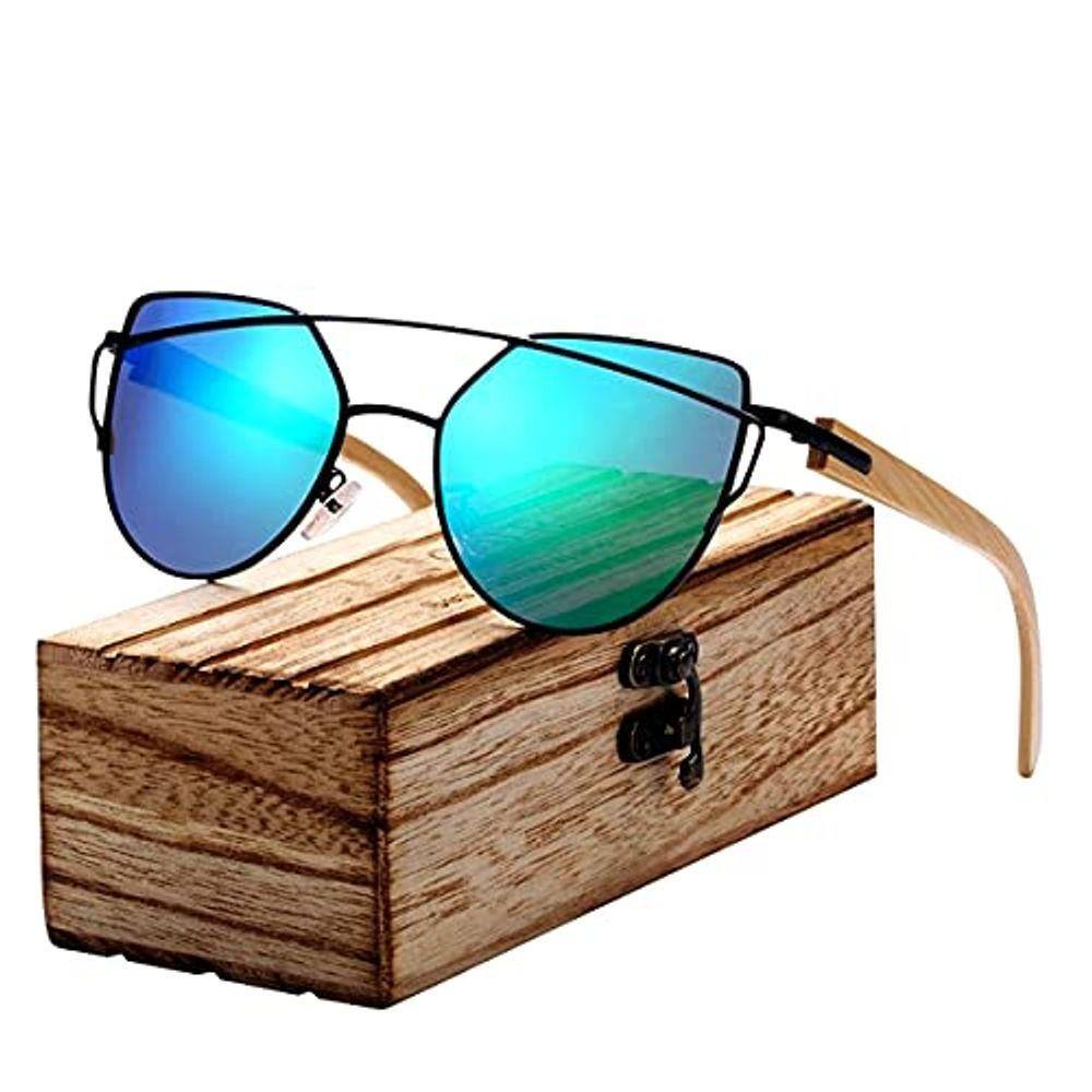 Óculos de Sol Feminino BARCUR Estilo Gatinho Design Elegante Hastes Estilo Madeira Polarizado Proteção uv400