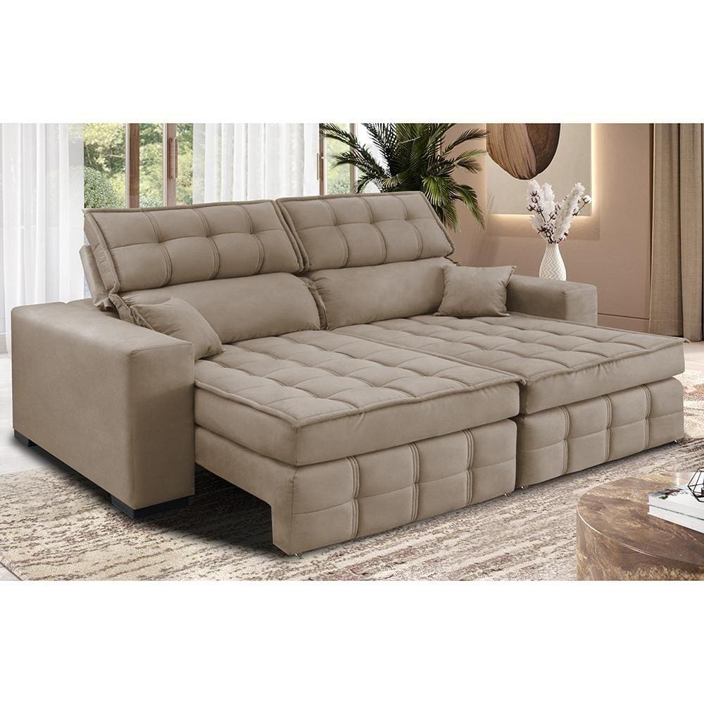 Sofá Retrátil e Reclinável 2,20m Molas Ensacadas e Costura Tripla Cama inBox Nobre. Suede Velusoft