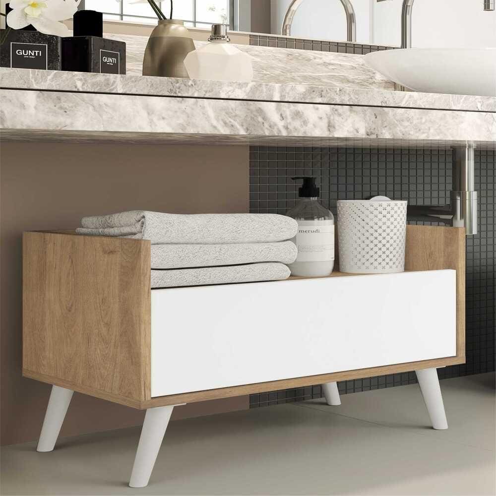 Gabinete Armário Banheiro 80 cm c/ Pés Retrô Multimóveis Rustic/Branco