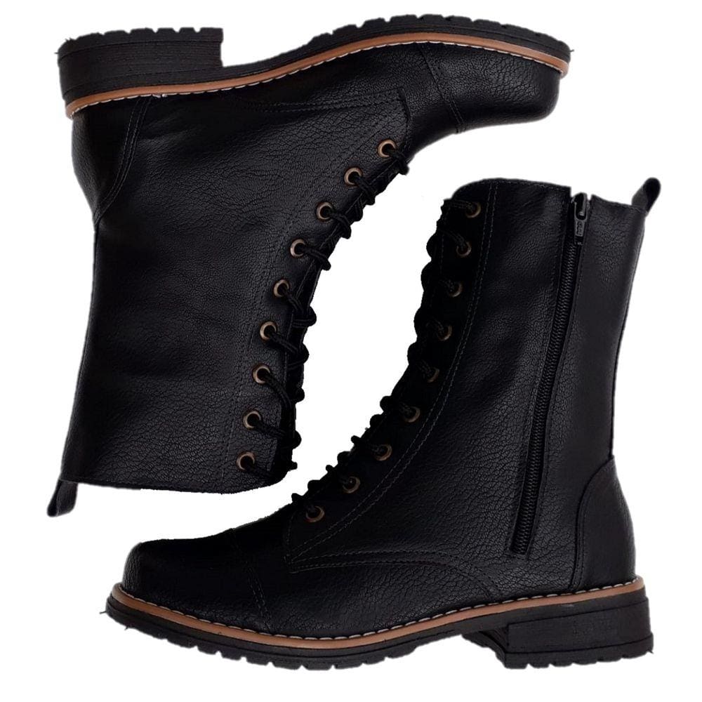 Bota Coturno Feminino Preto Cano Médio Salto Baixo Lançamento