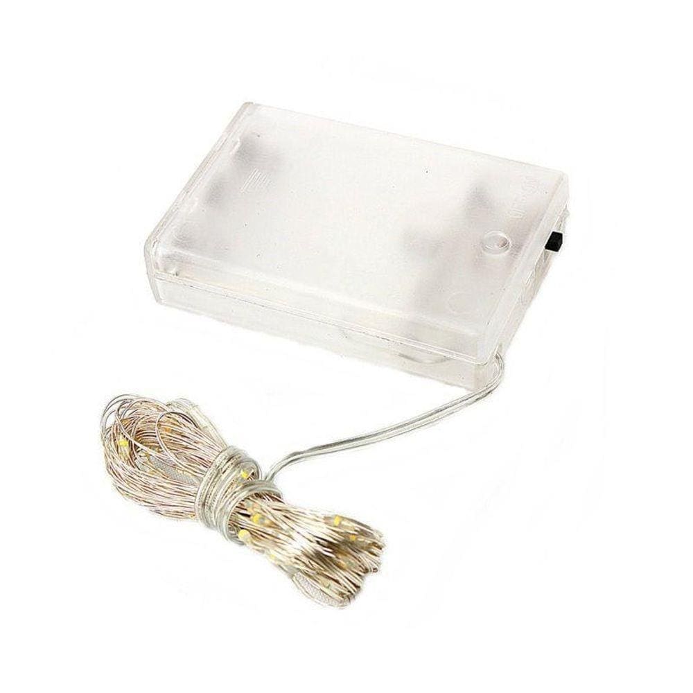 Fio De Led Fada Cordão 10 Metros Branco Quente Pilha 100Leds