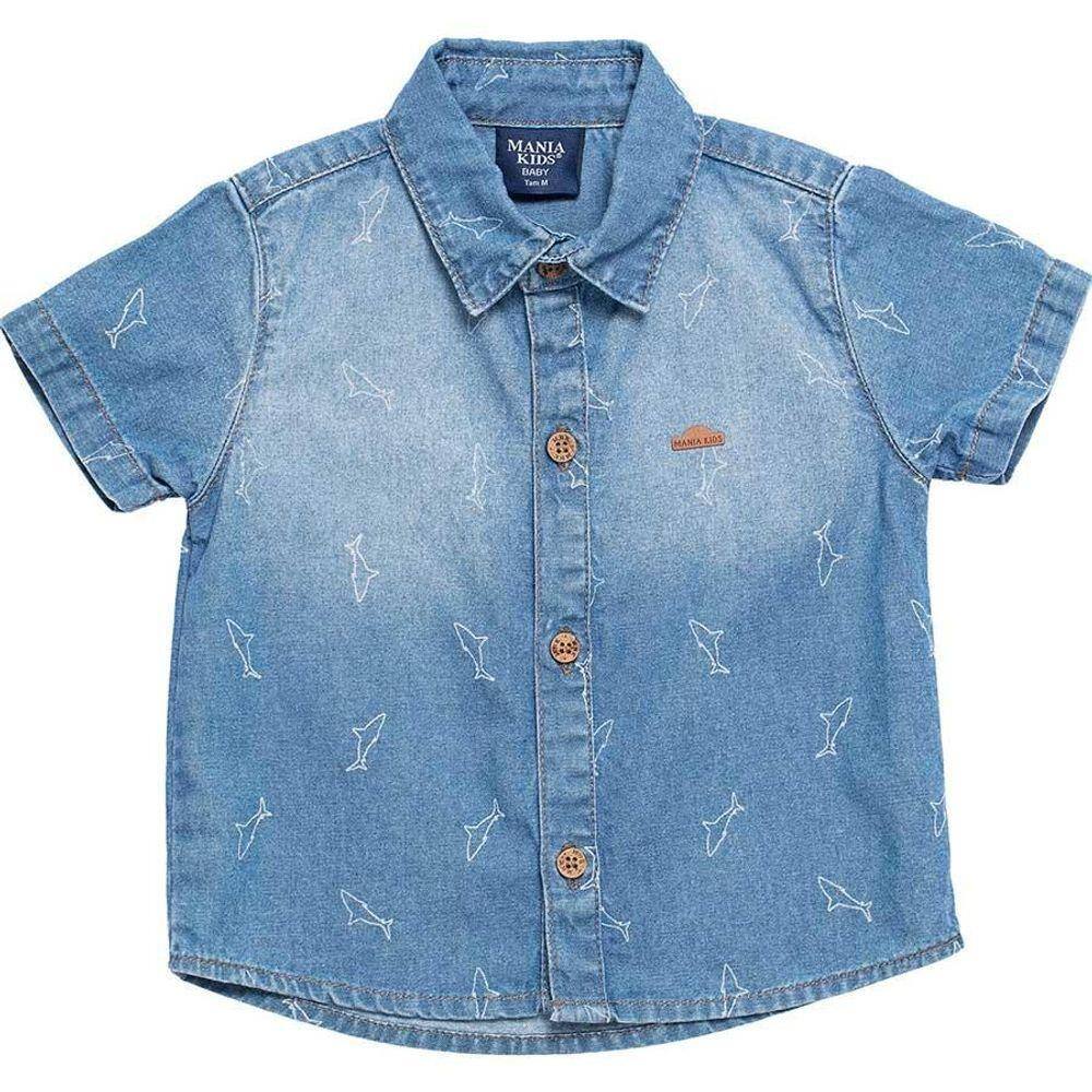 camisa jeans infantil masculina manga curta