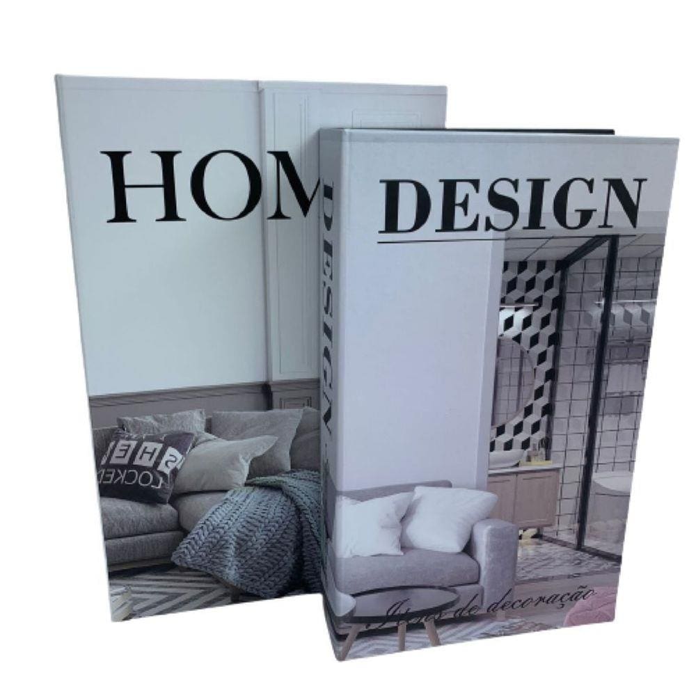 Conjunto livro de papelão decorativo `Design` e `Home`