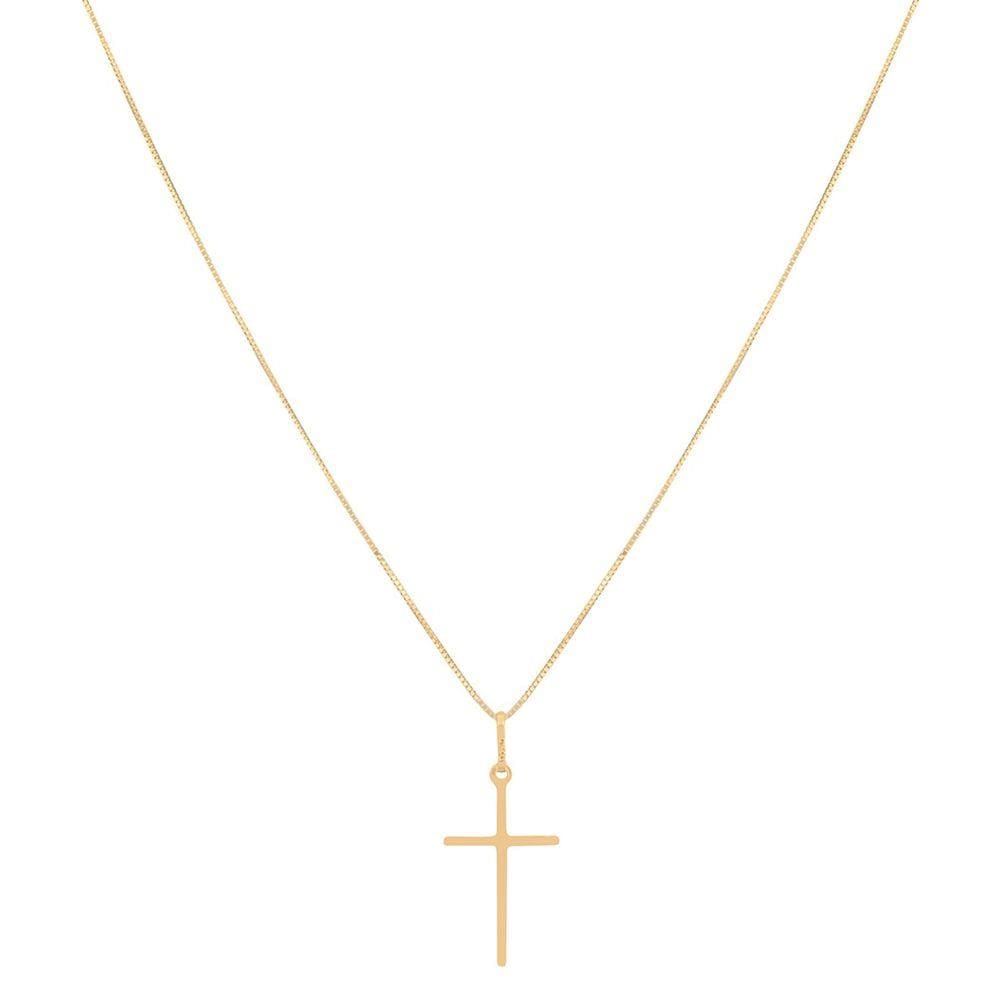 Corrente Veneziana 45cm Pingente Crucifixo Feminino Ouro 18k