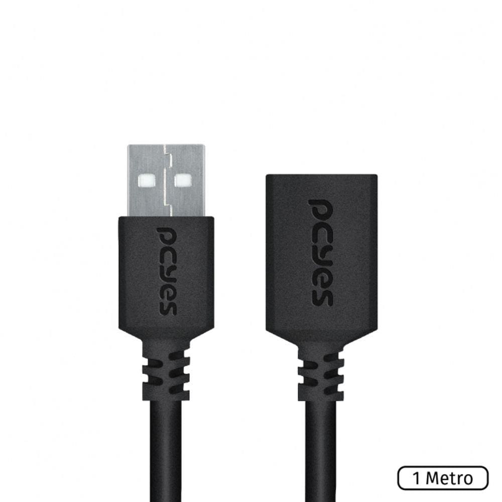 Cabo Extensor USB A 2.0 Macho Para USB A 2.0 Fêmea 28AWG Puro Cobre 1 Metro - PUAMF2-1