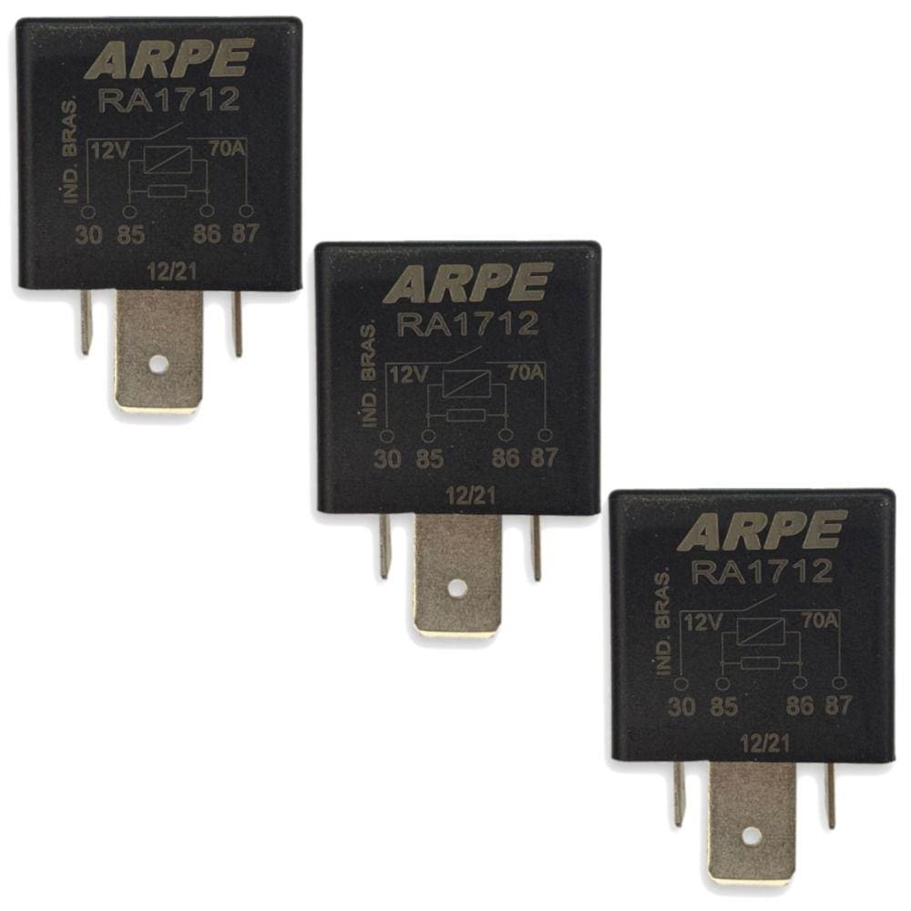 Kit 3 Rele Auxiliar RA-1712 4 Pinos 12v 70 Amperes Linha Volks