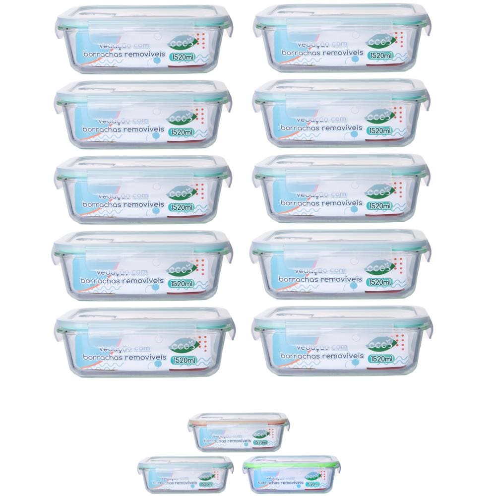 Jogo 10 Pote Vidro Hermético Marmita Tampa 4 Travas 1520ml