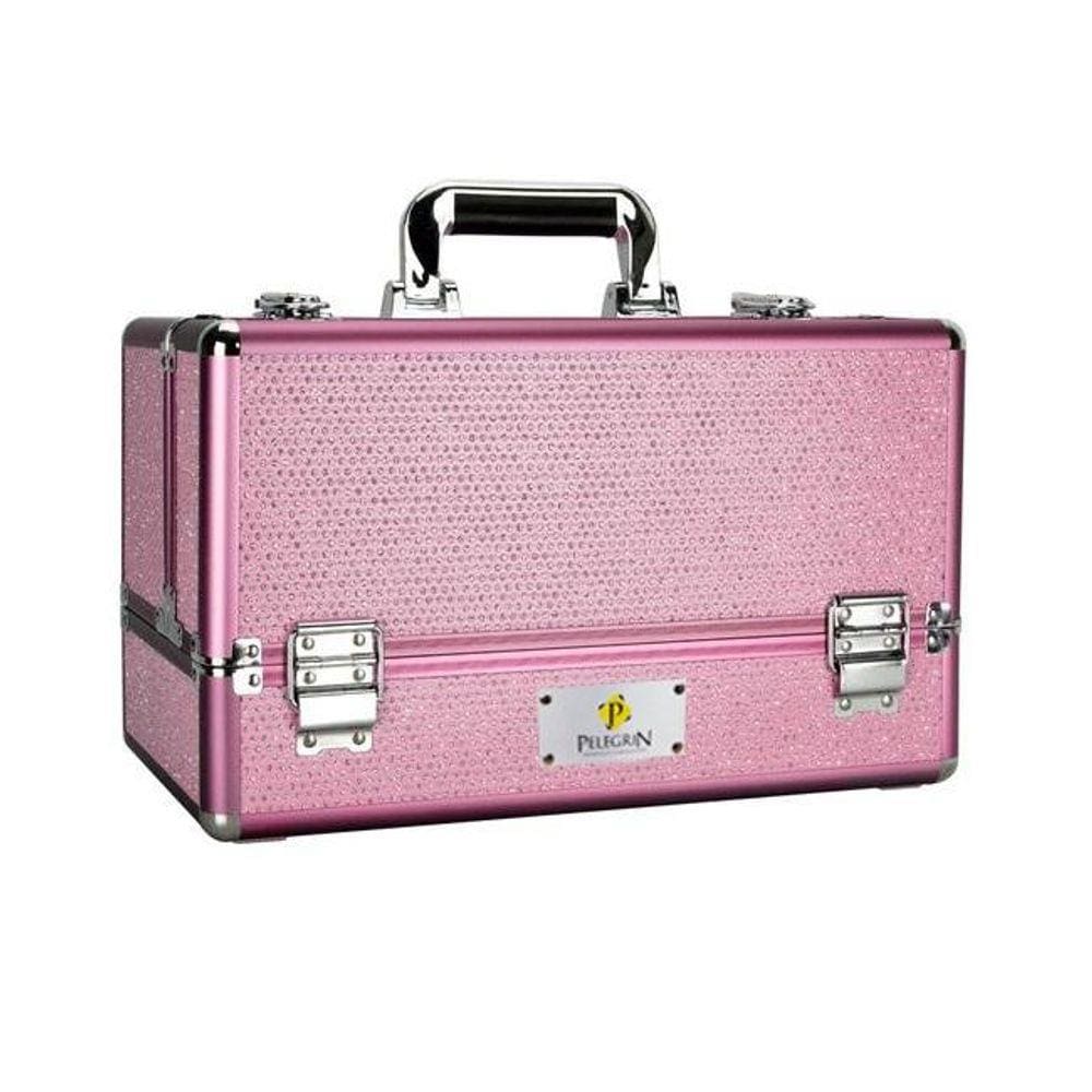 Maleta Maquiagem Joias Manicure Alumínio ABS Pelegrin PEL-M1015 Rosa Cristal